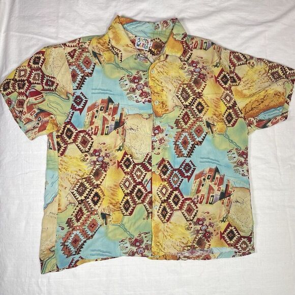 Vintage Jams World Puerta Del Sol Hawaiian Aztec Shirt Geometric Mens Size XL - Picture 8 of 8